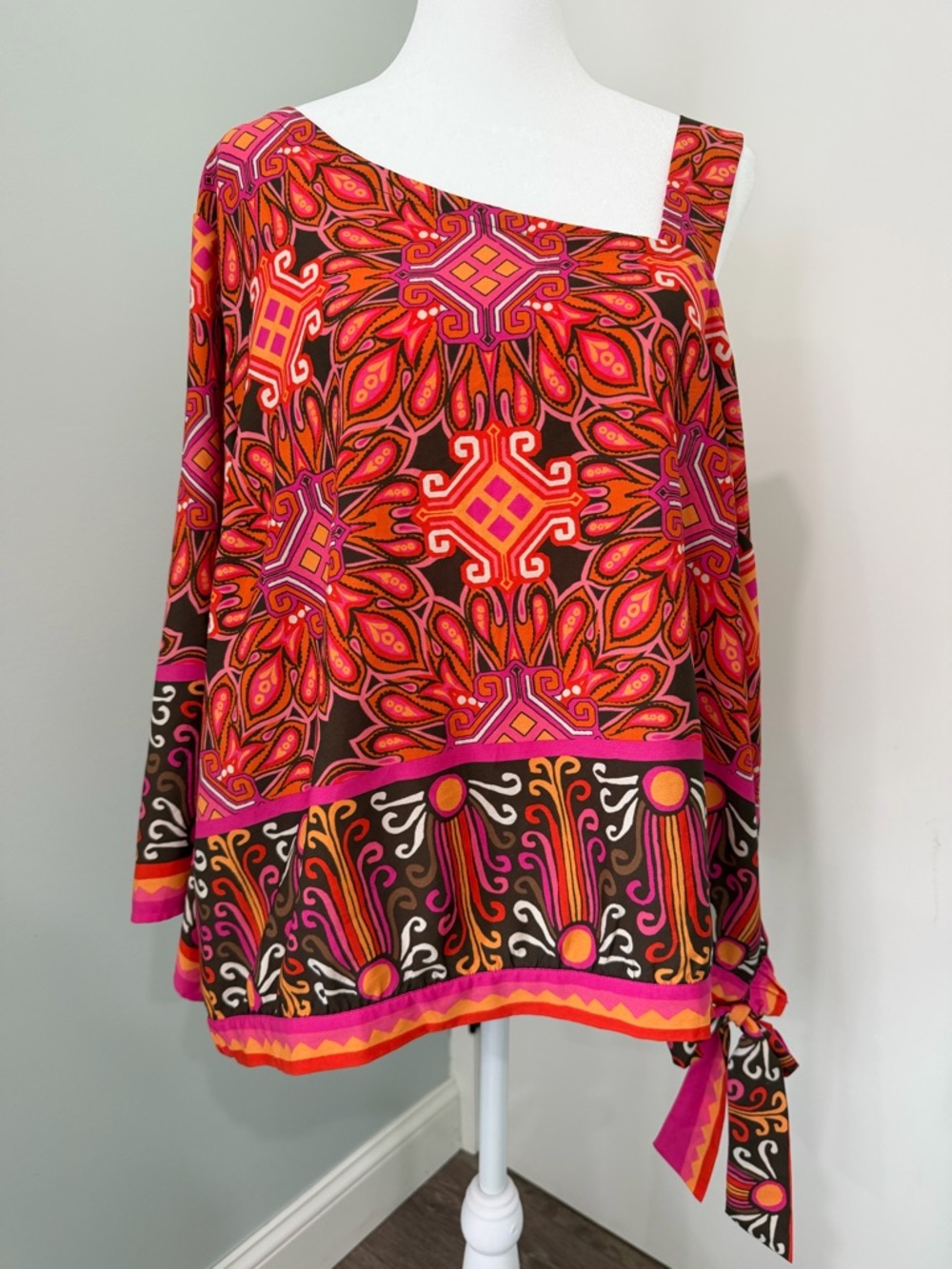 Chico's Zanzibar Chic One-shoulder Blouse Size 3 (US XL) Pink Orange Vibrant